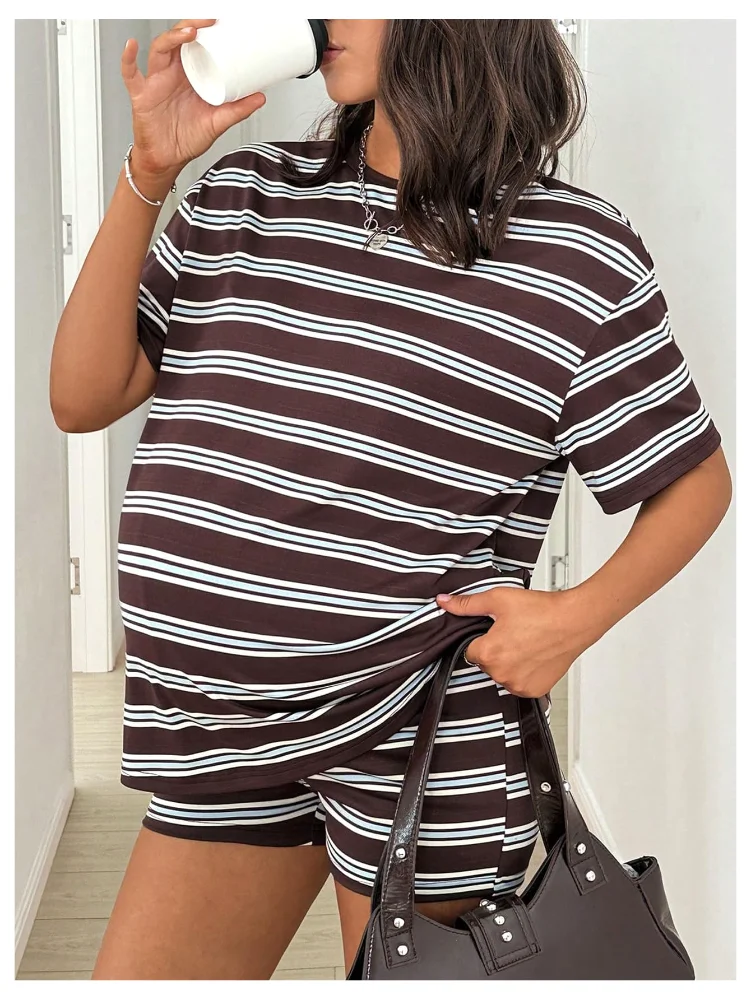 MAKEMECHIC Striped Maternity Lounge Set, view 3