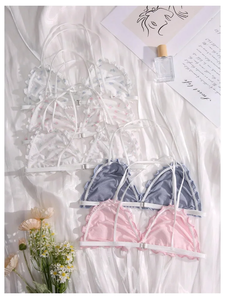 MAKEMECHIC Floral Print Lettuce Trim Bra, view 2
