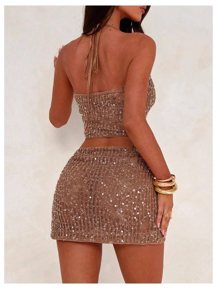 MAKEMECHIC Glitter Sequin Tie Two-Piece Set, view 2