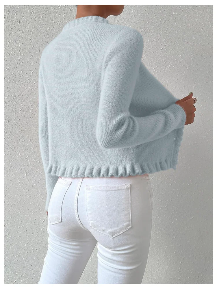 MAKEMECHIC Ruffle V-Neck Button Down Cardigan, view 3