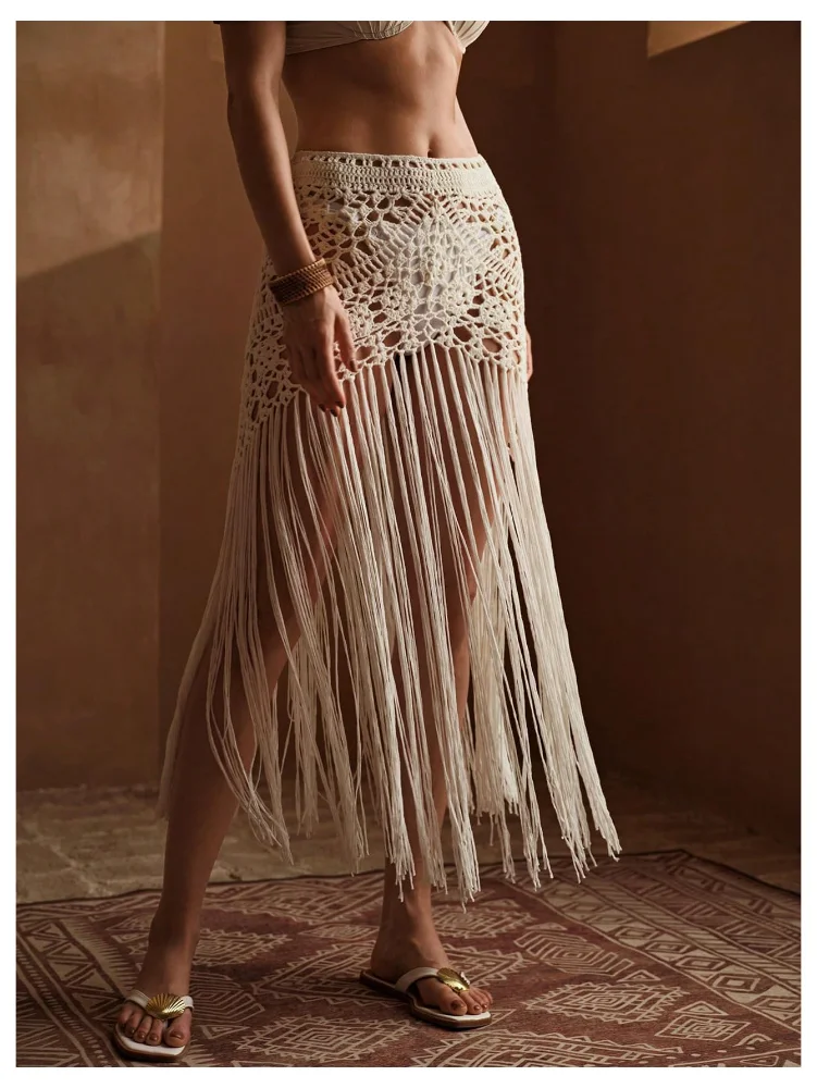 MAKEMECHIC Crochet Fringe Elastic Beach Cover-Up, view 2