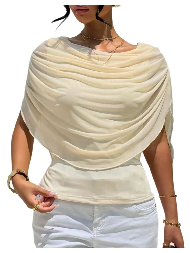 MAKEMECHIC Mesh Ruched Draped Wrap