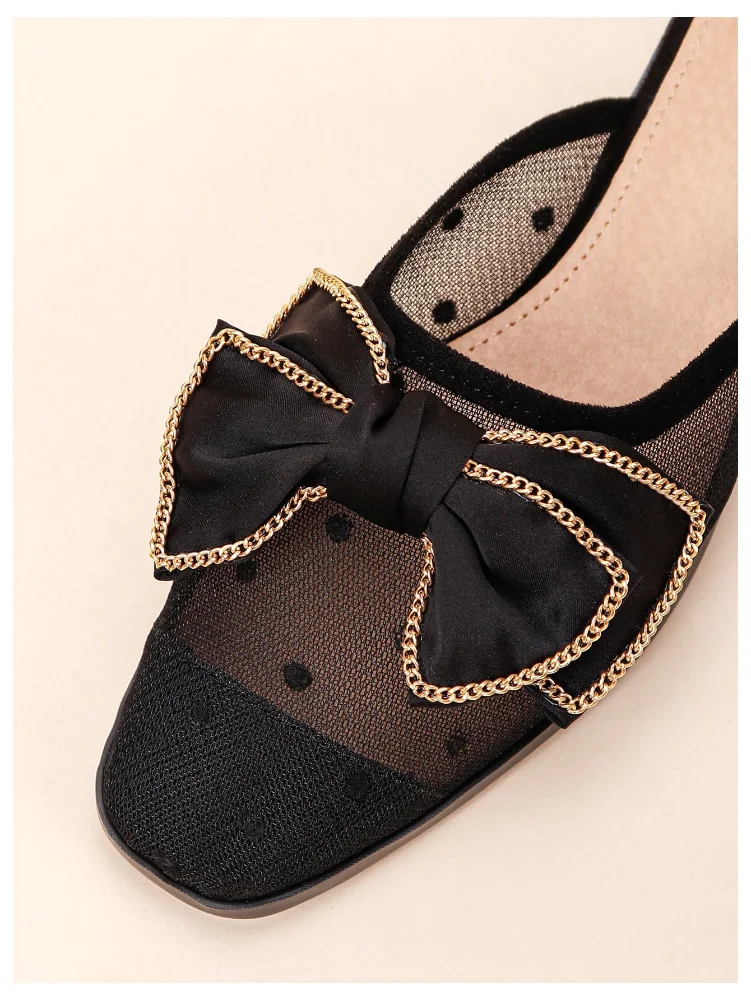 MAKEMECHIC Bow Mesh Mules Flats, view 2