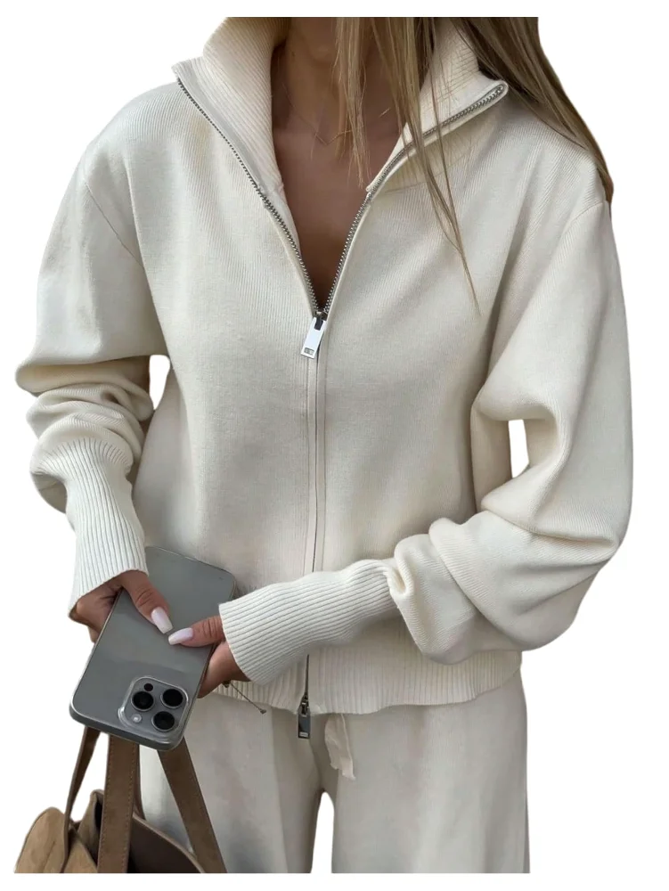 MAKEMECHIC Zip Up Collared Long Sleeve Cardigan