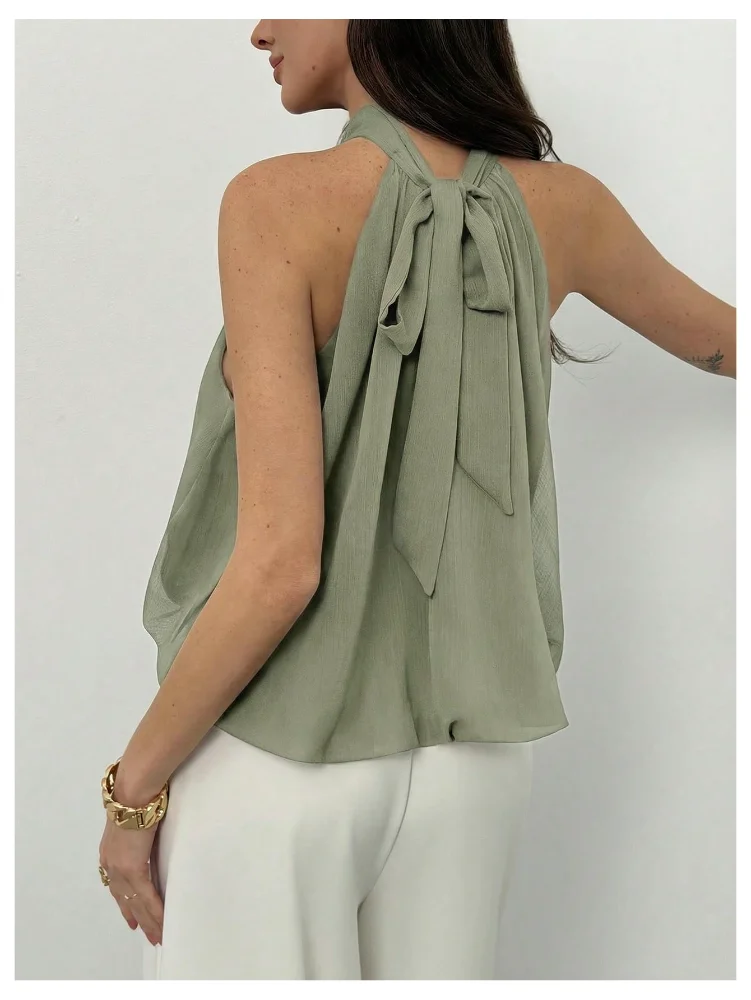 MAKEMECHIC Flowy Bubble Ruffle Halter Top, view 3
