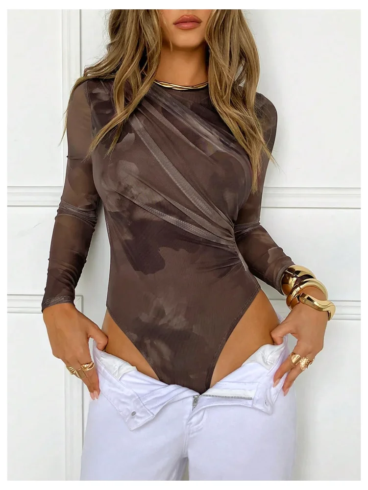 MAKEMECHIC Tie Dye Long Sleeve Leotards Bodysuit, view 3