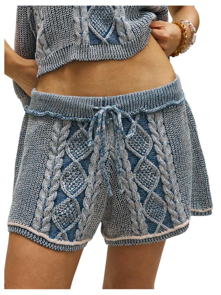 MAKEMECHIC Knit Crochet Wide Leg Shorts