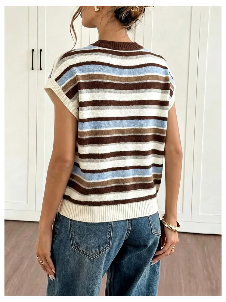 MAKEMECHIC Striped Polka Dot Knit Sweater Vest, view 2