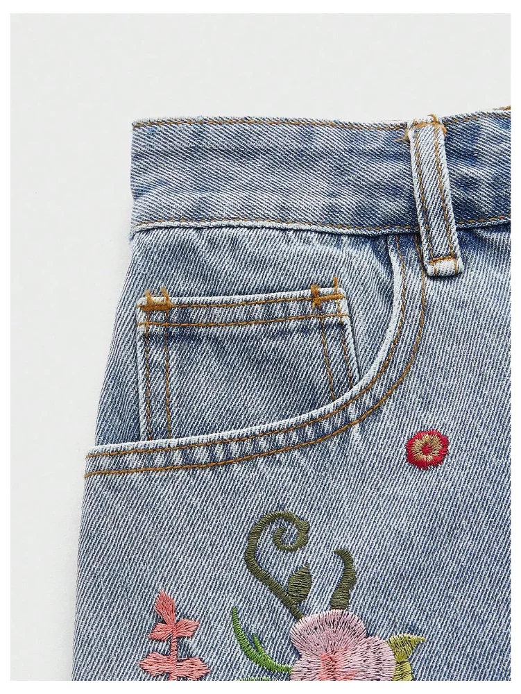MAKEMECHIC Floral Embroidered Jean Shorts, view 3