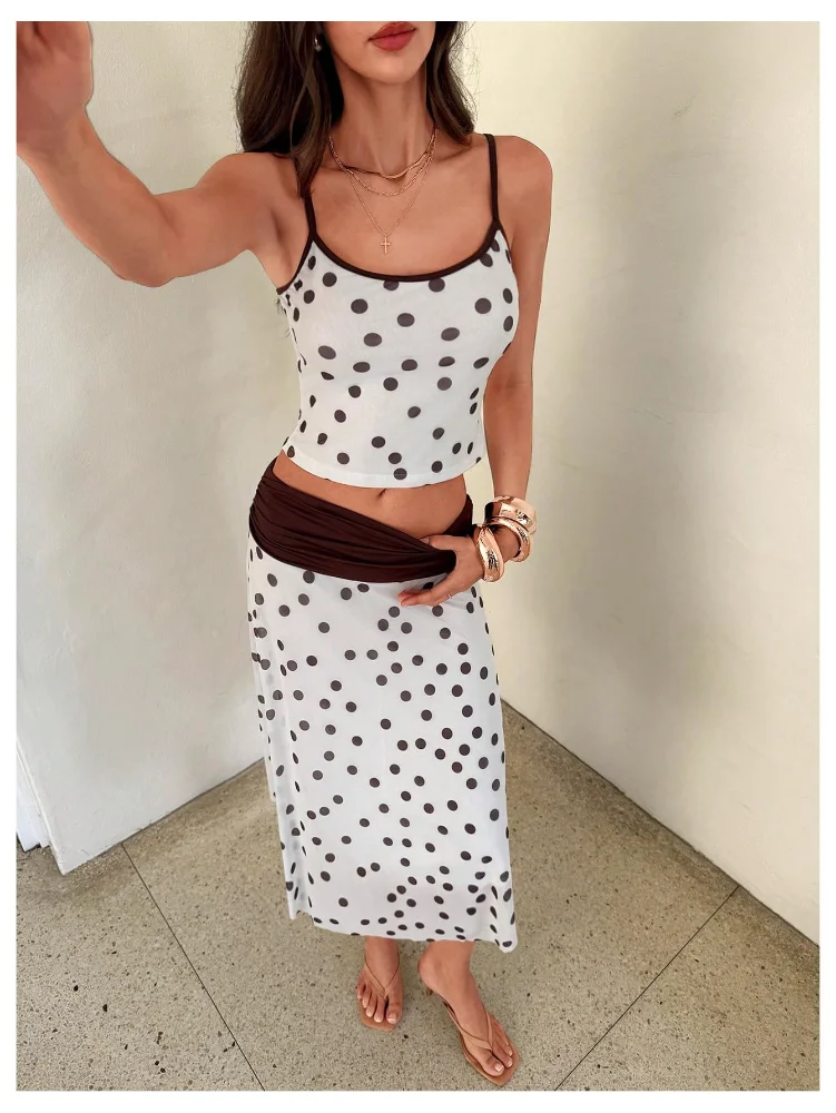 MAKEMECHIC Polka Dot Crop A Line Skirt Set, view 2