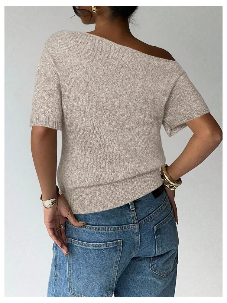 MAKEMECHIC Short Sleeve Asymmetrical Fitted Sweater, view 2