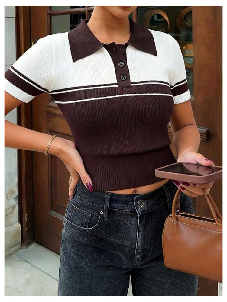 MAKEMECHIC Short Sleeve Striped Knit Sweater, view 3