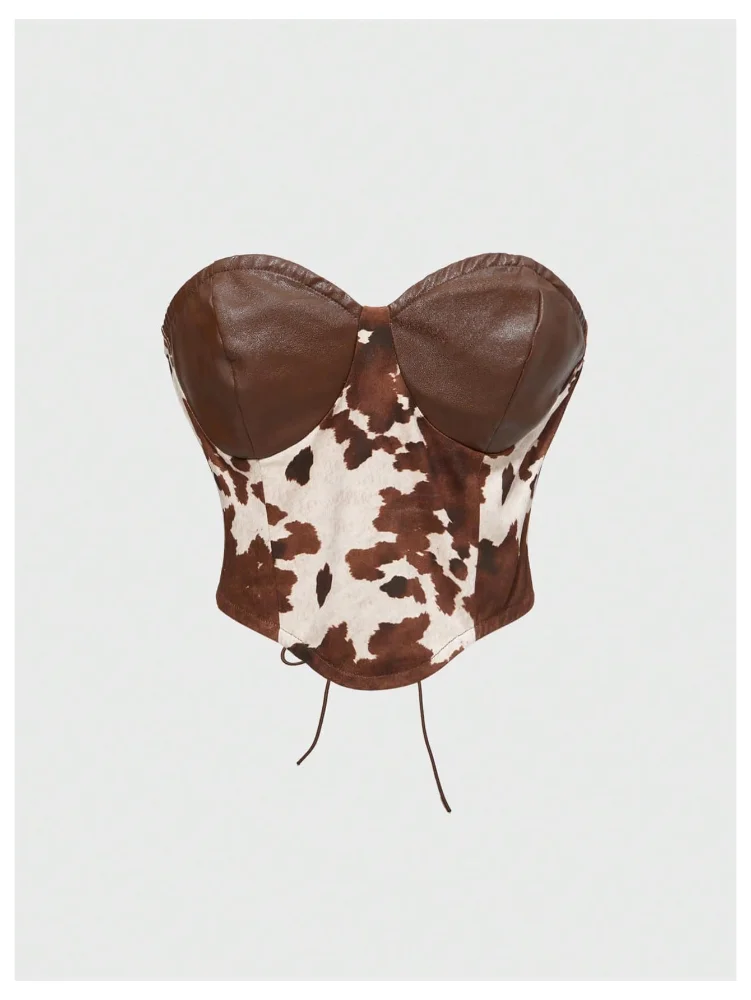 MAKEMECHIC Cow Print Leather Shorts Set, view 3