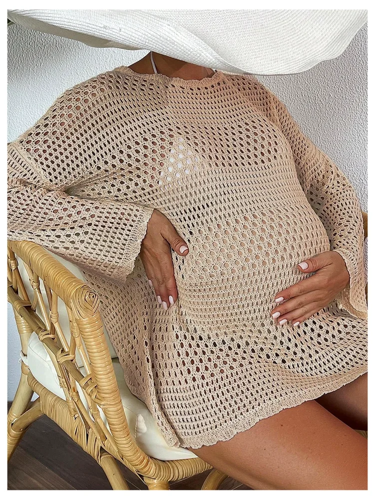 MAKEMECHIC Crochet Mini Maternity Beach Cover-Up, view 3