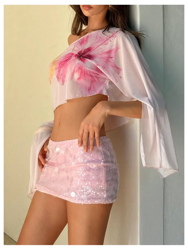 MAKEMECHIC Floral Off The Shoulder Bell Sleeve Beach Cover-Up, view 2