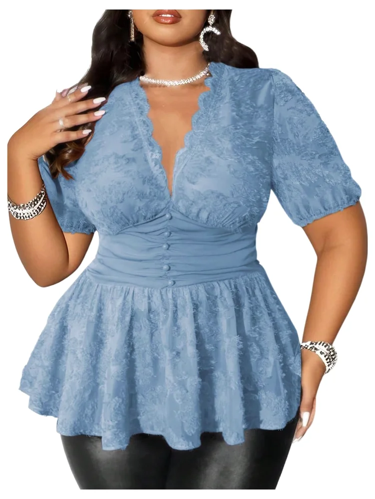 MAKEMECHIC Lace Peplum Top