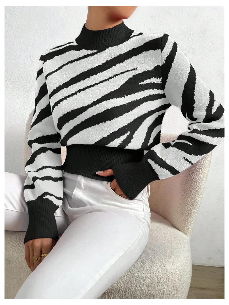 MAKEMECHIC Zebra Striped Long Sleeve Sweater, view 2