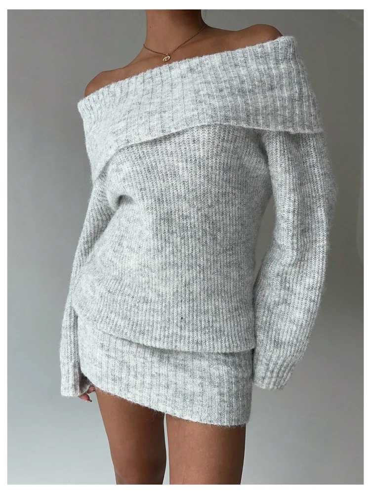 MAKEMECHIC Off The Shoulder Long Sleeve Knitted Mini Dress, view 3
