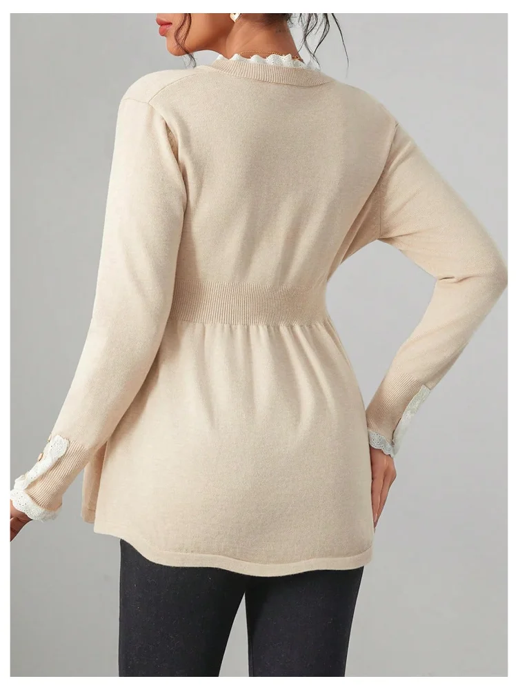MAKEMECHIC V-Neck Lace Ruffle Maternity Sweater, view 3