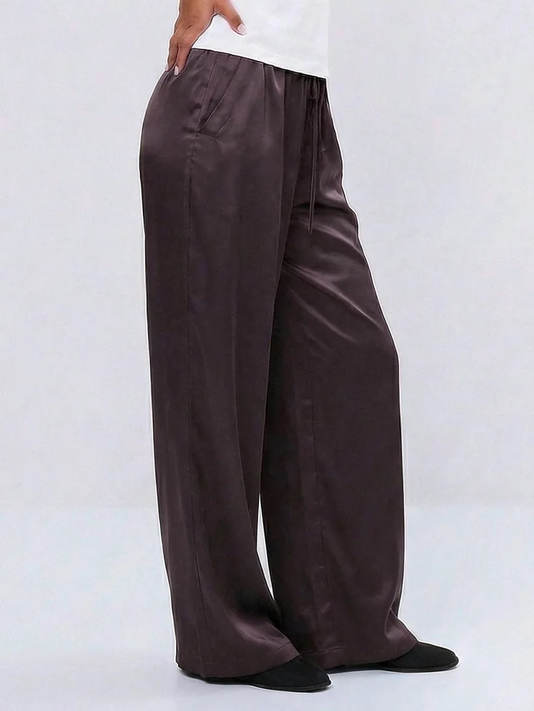 MAKEMECHIC Silk Satin Flowy Pants, view 3