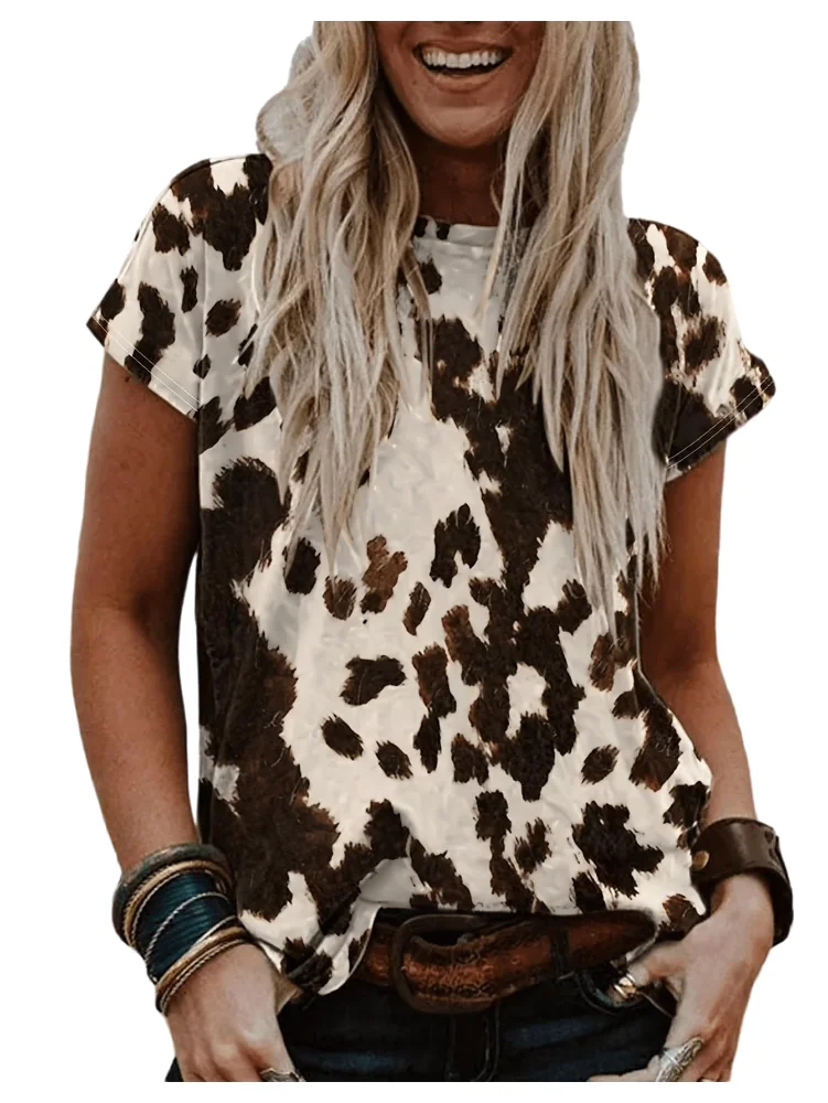 MAKEMECHIC Cow Print Short Sleeve Shorts