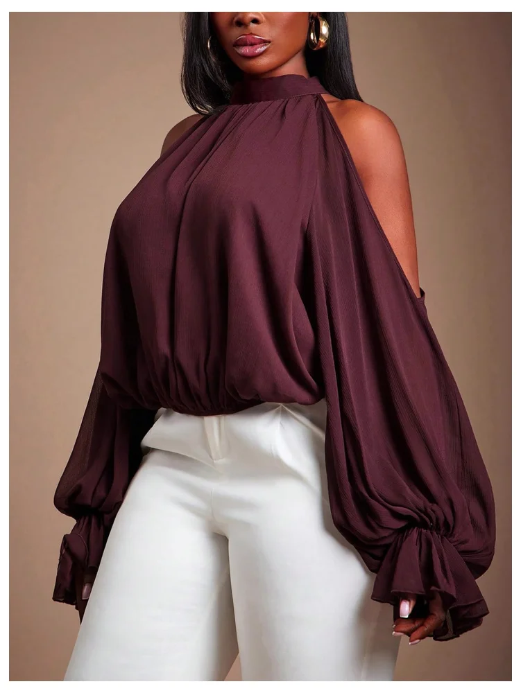 MAKEMECHIC Cold Shoulder Halter Top, view 2