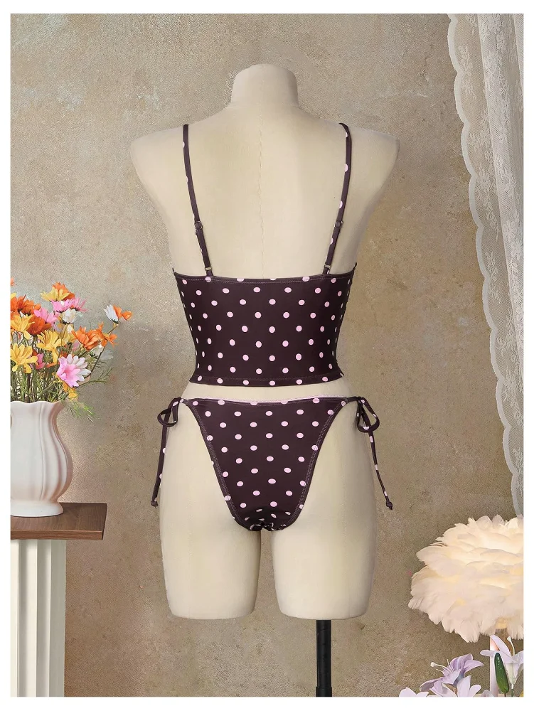 MAKEMECHIC Polka Dot V-Neck Tie Tankini, view 3