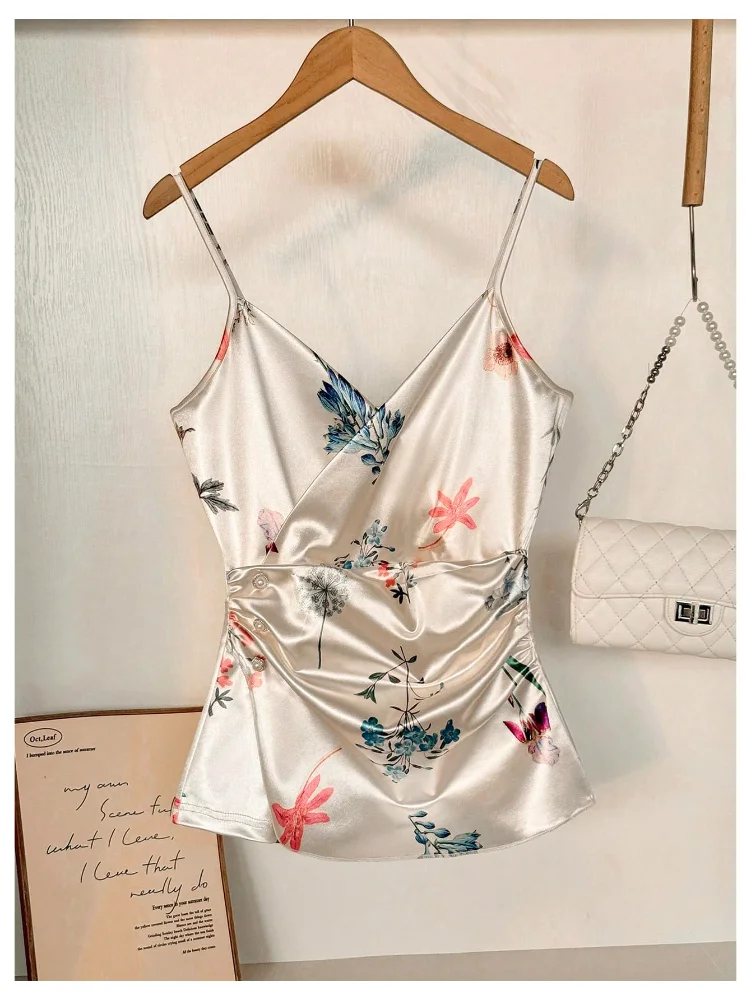 MAKEMECHIC Floral Satin Wrap Tank Top, view 2