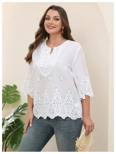 MAKEMECHIC Eyelet Embroidery Short Sleeve Shorts, view 3