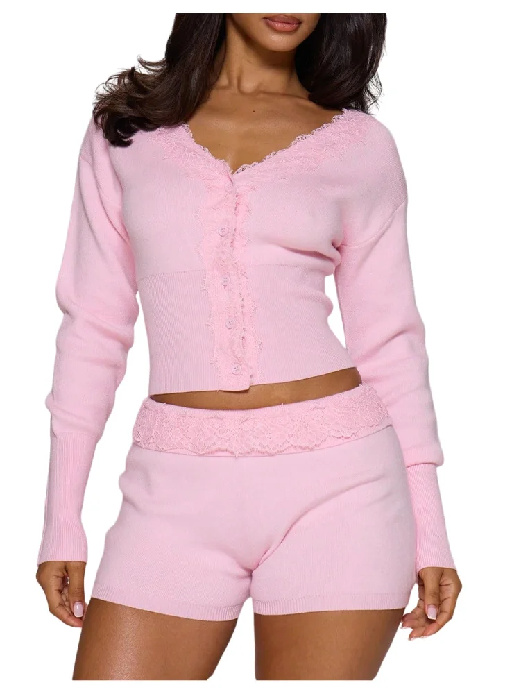 MAKEMECHIC Lace Button Up Long Sleeve Cardigan