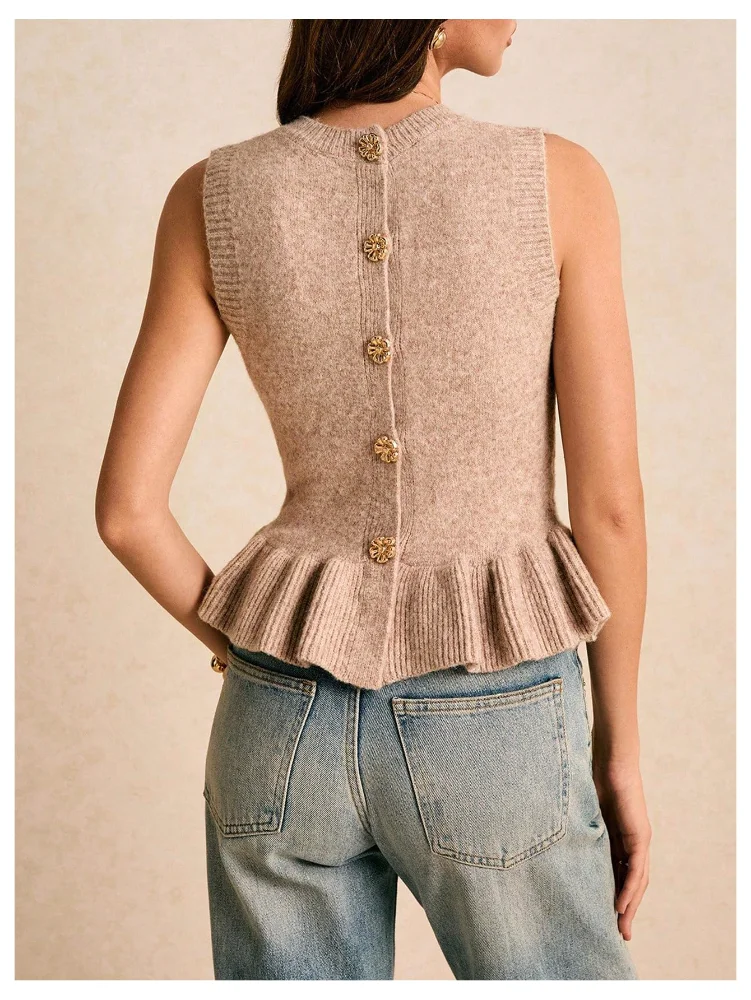 MAKEMECHIC Ruffle Sleeveless Button Down Sweater Vest, view 3