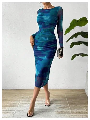 MAKEMECHIC Formal Tie Dye Mesh Dress, view 3
