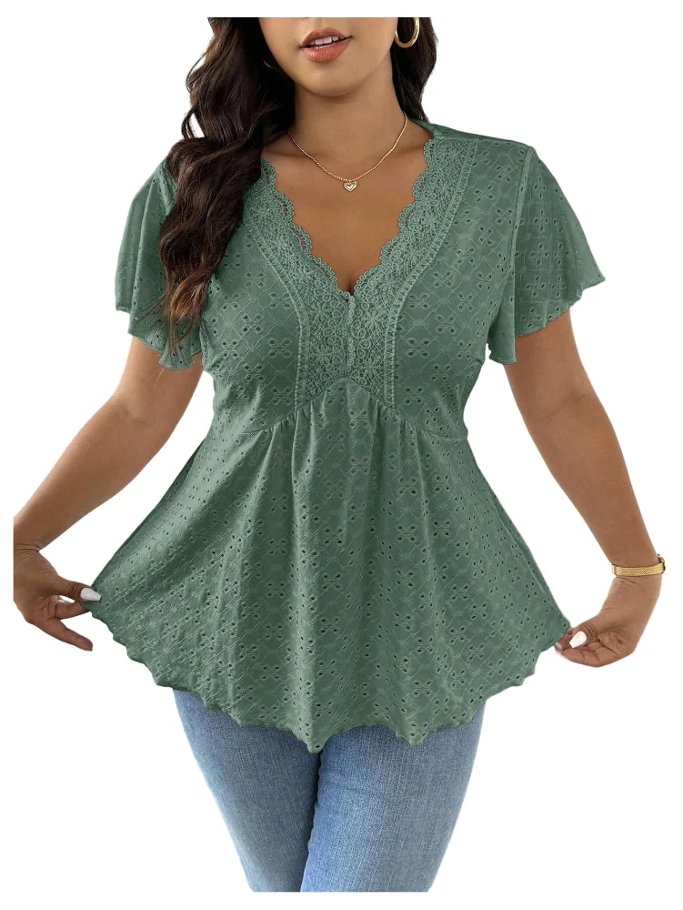 MAKEMECHIC Eyelet Embroidery Flowy Shirt