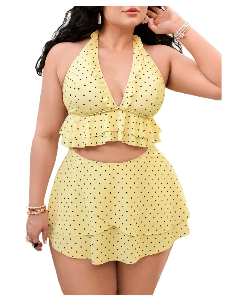 MAKEMECHIC Polka Dot Tankini, v-neck