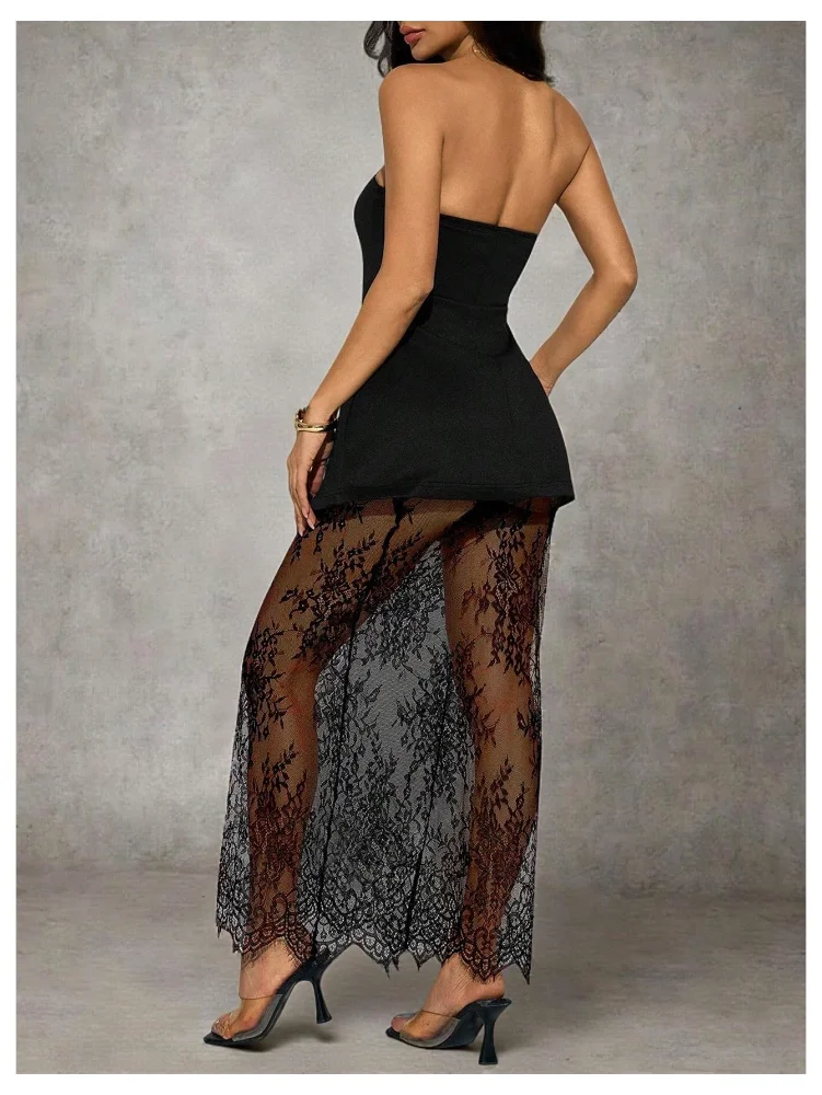 MAKEMECHIC Strapless Lace Tube Two-Piece Set, view 2