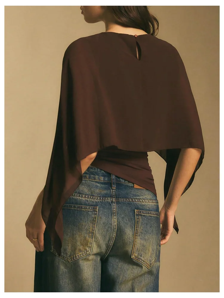 MAKEMECHIC Asymmetrical Sheer Mesh Blouse, view 3