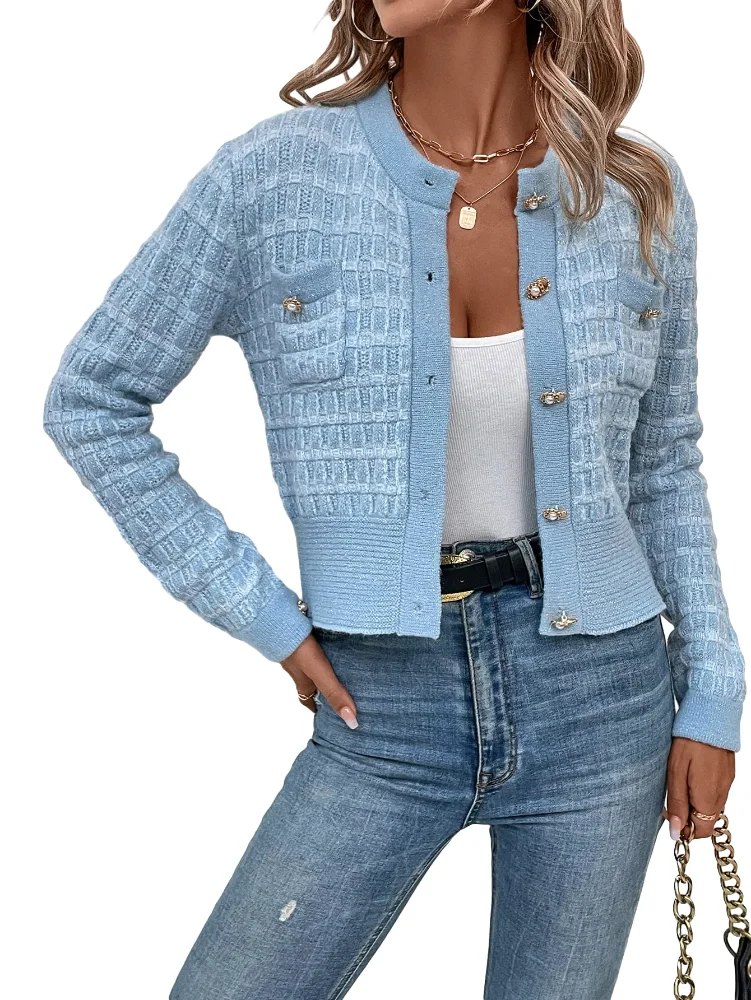 MAKEMECHIC Cropped Pearl Button Cardigan