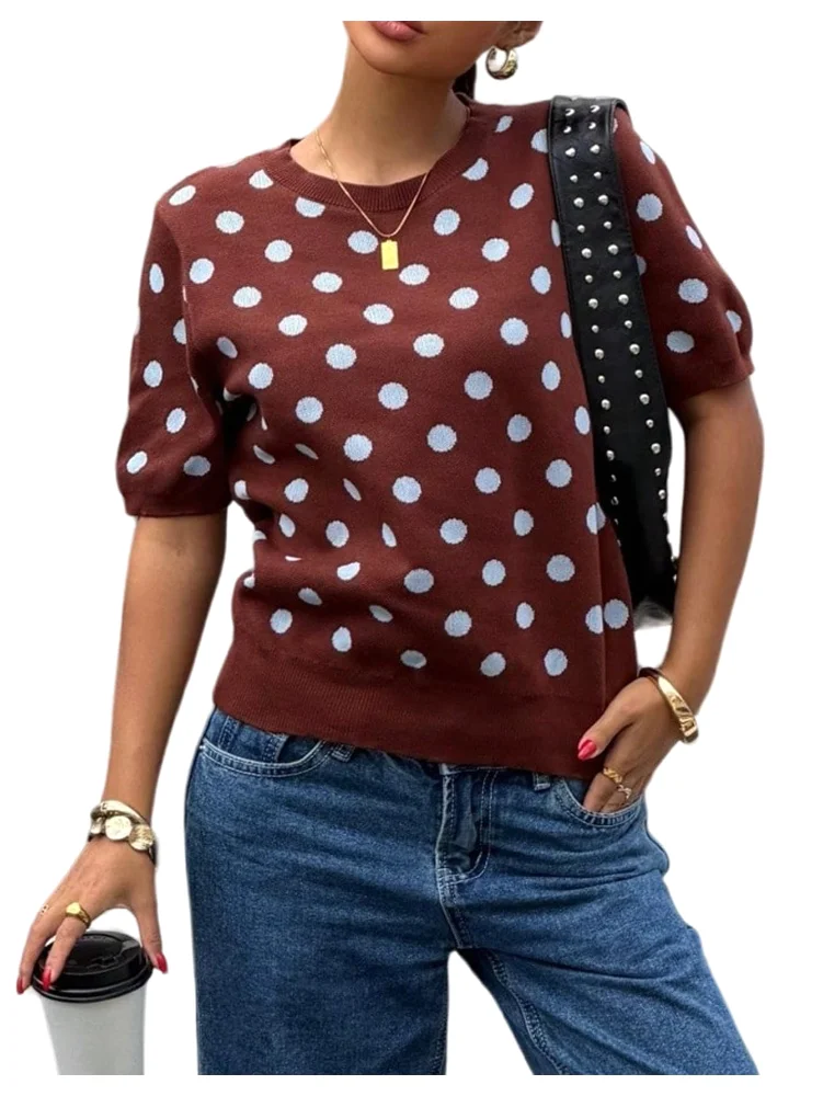 MAKEMECHIC Polka Dot Short Sleeve Knit Cardigan