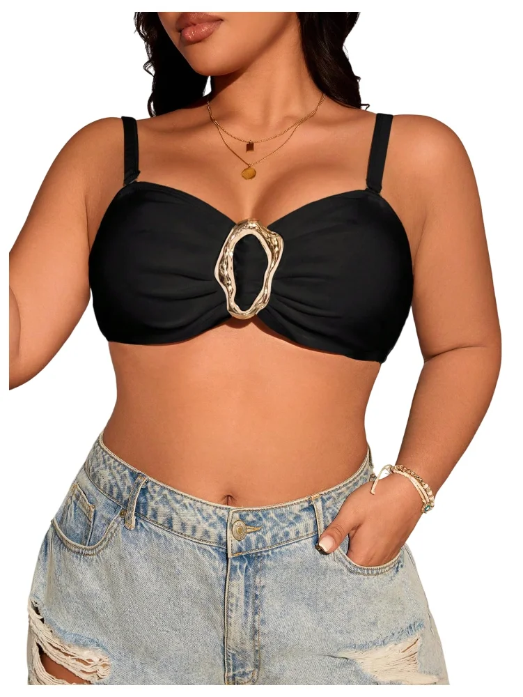 MAKEMECHIC Metal Decor Ruched Bikini Set