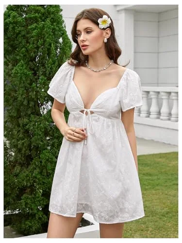 MAKEMECHIC Ruffle Flutter Sleeve V-Neck Mini Dress, view 3