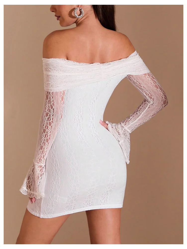 MAKEMECHIC Lace Off The Shoulder Long Sleeve Mini Dress, view 2