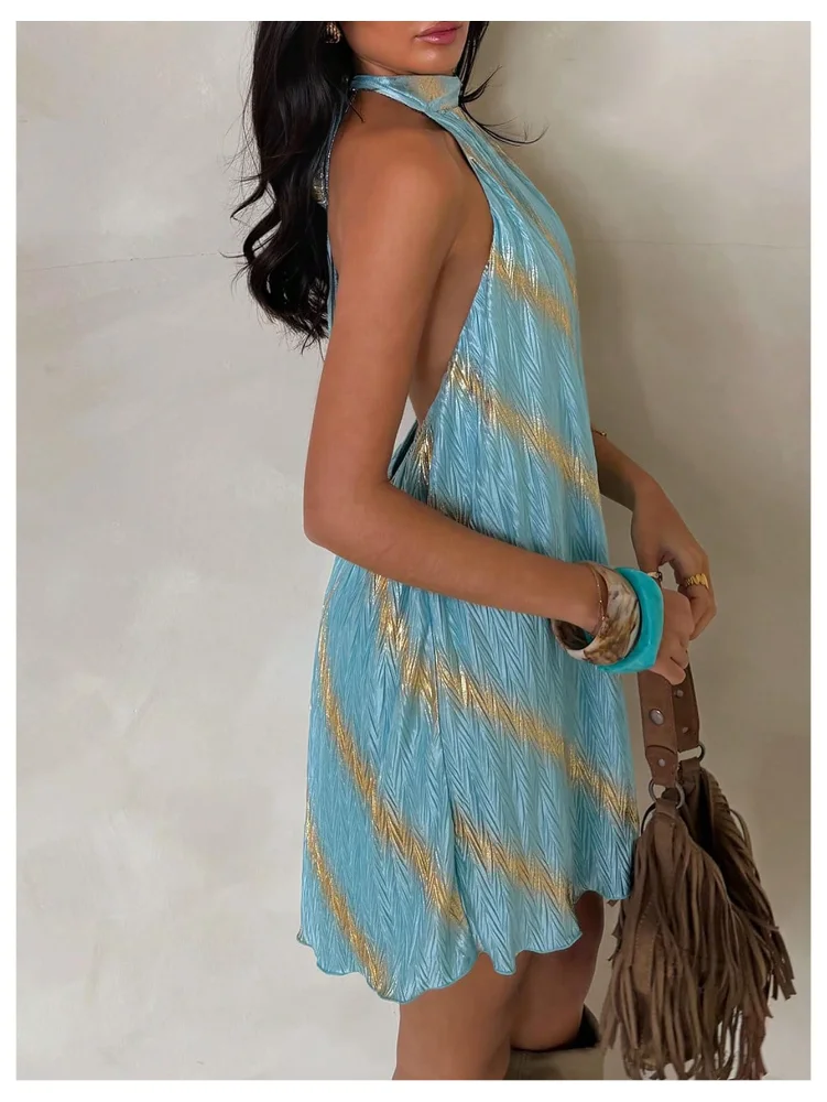 MAKEMECHIC Striped Tie Back Sleeveless Mini Dress, view 2