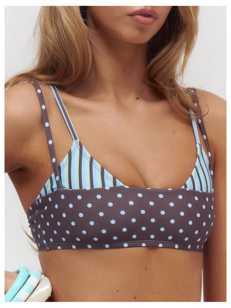 MAKEMECHIC Striped Polka Dot String Bikini Set, view 3