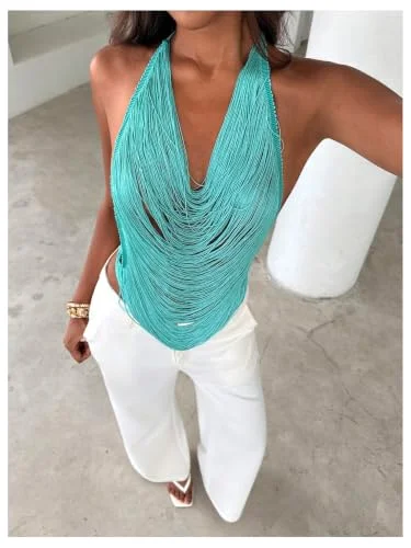 MAKEMECHIC Open Back Draped Cropped Halter Top, view 3