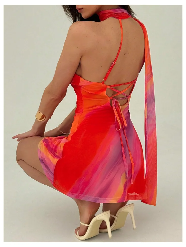 MAKEMECHIC One Shoulder Backless Mesh Mini Dress, view 2