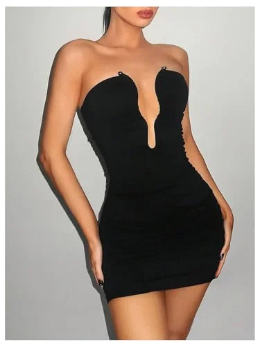 MAKEMECHIC Deep V-Neck Strapless Mini Dress, view 2