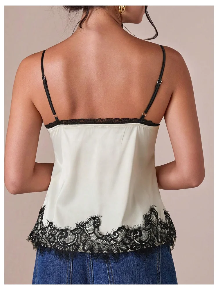 MAKEMECHIC Lace Satin Spaghetti Top, view 3