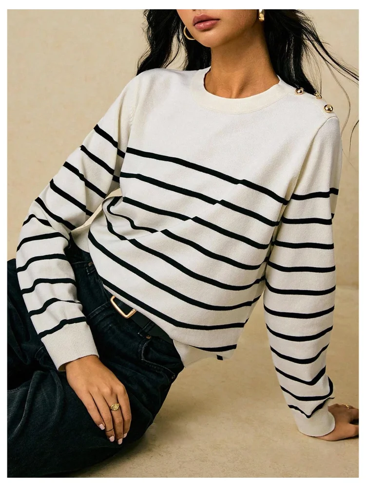MAKEMECHIC Striped Crew Neck Metal Sweater, view 2
