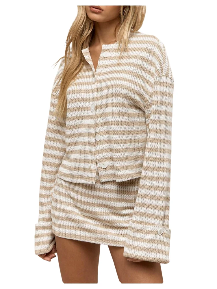 MAKEMECHIC Striped Mini Knit Skirt Set