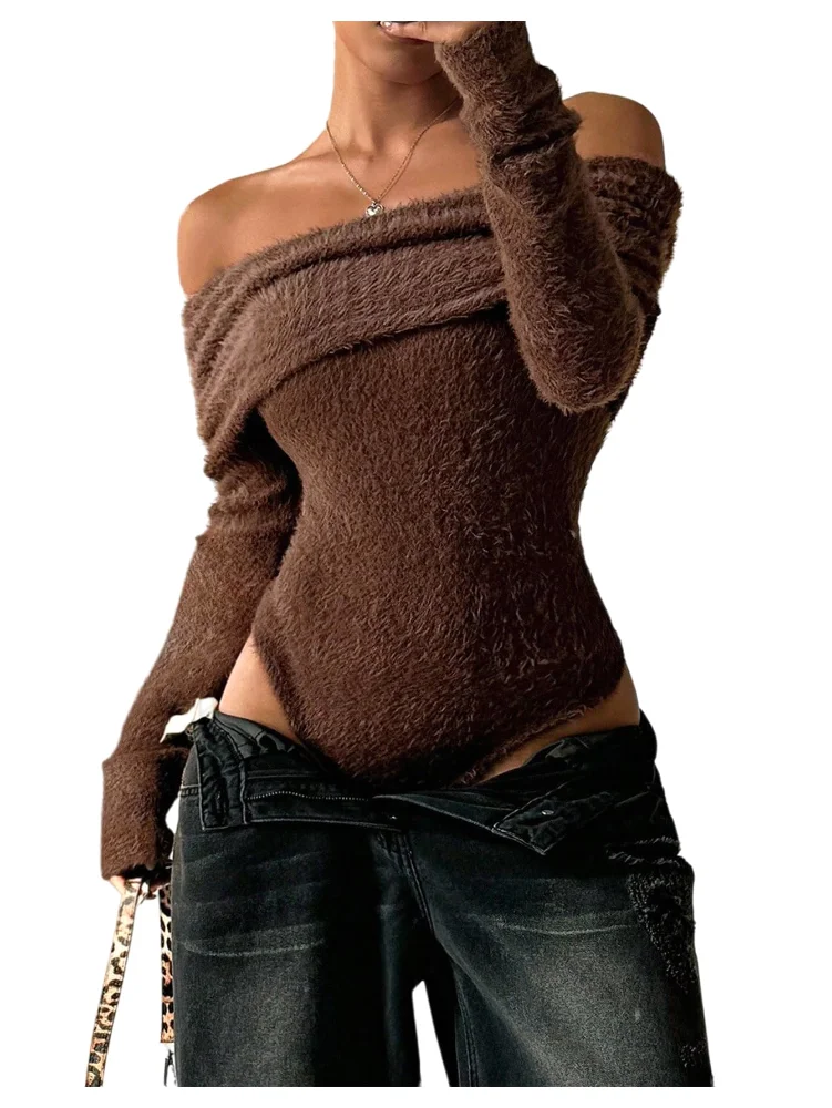 MAKEMECHIC Fuzzy Off The Shoulder Fitted Shapewear